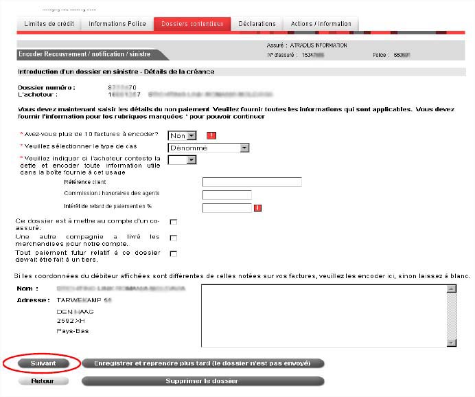 Procédure de déclaration de facture impayée Atradius avec ServaNet : introduction du sinistre