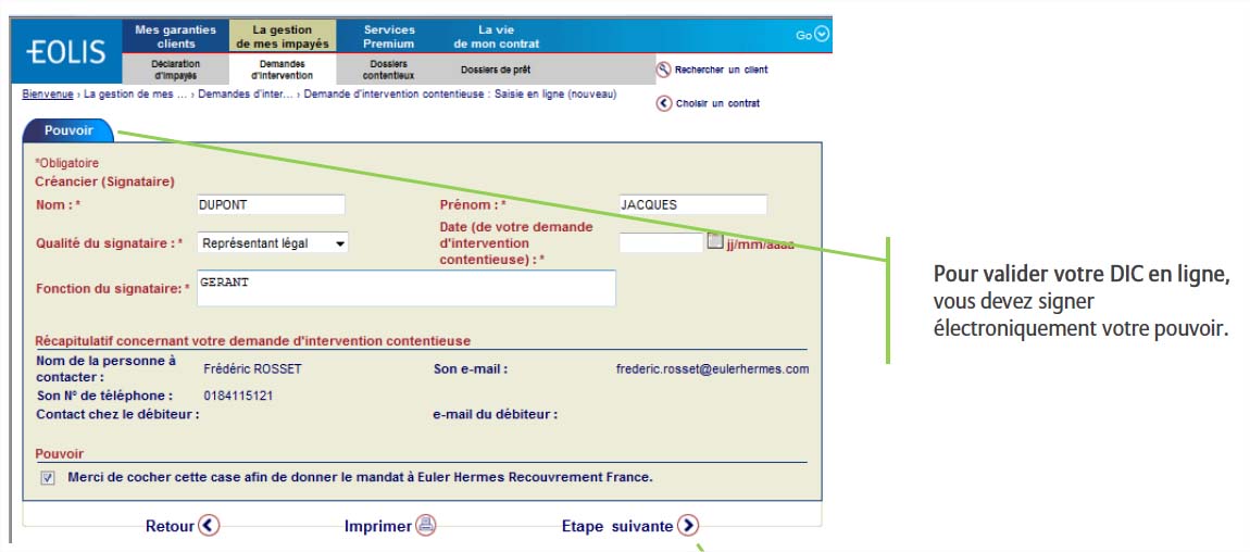 Procédure de déclaration de facture impayée Euler-Hermes avec EOLIS