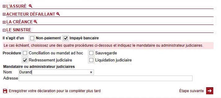Procédure de déclaration de facture impayée avec GROUPAMA ASSURANCE CREDIT - Qualifier le sinistretre