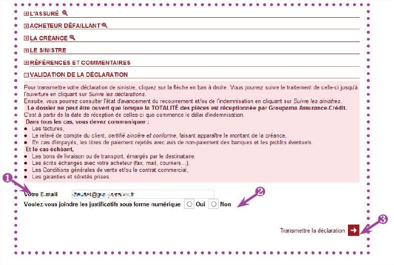 Procédure de déclaration de facture impayée avec GROUPAMA ASSURANCE CREDIT - Personnaliser la déclaration