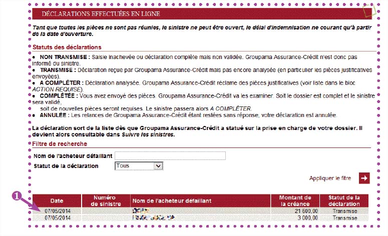 Procédure de déclaration de facture impayée avec GROUPAMA ASSURANCE CREDIT - Non transmise